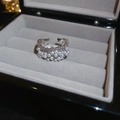 Macro detail of three rows of small pearls set on a silver heart-shaped open ring - Silver Triple Row Pearl Style (2#)