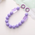 Detail view of purple beaded phone strap with cute resin bear charms and metal rings - Light Purple Bear Style (K1668)
