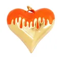 Modern large orange enamel heart pendant in golden finish with a liquid flow design - Drip Heart Orange Large