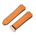 Orange alligator-pattern leather strap with golden folding clasp and H-shape screws - [Convex x Wide Mouth] 19x26mm / Bamboo Grain Orange Yellow - Steel Buckle - Z2
