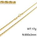 Golden 18K gold-plated twist rope chain necklace, 850x3mm size, 17g weight variant - 3mm x 85cm