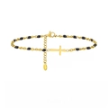 Minimalistisches Armband aus Edelstahl in Gold mit schwarzen Perlen und Kreuz - Schwarze Perlen Stil (Modell 4)