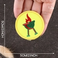 Toppa rotonda gialla ricamata con barbecue verde e fiamma rossa, diametro 5 cm 2 pollici - Barbecue Giallo