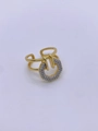 Close-up of gold-plated geometric hexagonal ring with clear zircon stones on white background - Adjustable Open / Hollow Hexagon Rhinestone Style (戒指03)