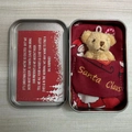 Beige mini Christmas teddy bear gift set in metal box with Santa Claus bedding - Light Brown Bear+Red Bag+Box+Red Card
