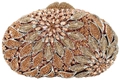Macro shot of champagne gold floral rhinestone pattern on luxury metal clutch bag - Champagne
