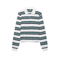 Vintage college style striped knit long sleeve Polo shirt in white, navy and green - Green
