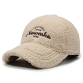 Winter lamb wool baseball cap in creamy white with embroidered lettering design - Adjustable / Light Beige