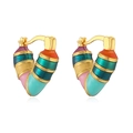 Colorful enamel heart-shaped huggie earrings with rainbow stripes in a golden finish - Vintage Multicolor Stripe Hoop / Vintage Multicolor