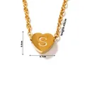 Minimalist gold heart necklace featuring an engraved letter S pendant on a cross chain - Letter-S