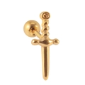 Dagger shaped earring in golden finish with ball screw back on white background - Gold Sword