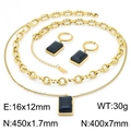 Golden double-layer titanium steel necklace and earrings set with black emerald-cut glass - Gold-Black Stone (KS215423-LX)