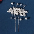 Silver bridal hair comb with pearls and rhinestones on a dark blue background - HS-J7186S Single Silver Pearl Crystal Hair Pin