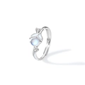 Anillo ajustable de plata 925 con piedra lunar brillante y detalles de hojas finas - Abierto Ajustable / J0394 Estilo Femenino