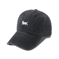 Vintage washed baseball cap in charcoal black with white dog embroidery and curved brim - 58cm / Black