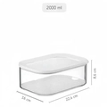 2000ml transparent food storage container with white lid and dimensions 22.4x16x8.6cm - 22.5x16x9cm / Deep Single Tier/2000ml