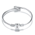 Silver stainless steel heart bracelet with letter B charm on a minimalist wire band - Letter B / Steel