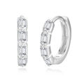 Silver S925 huggie earrings featuring baguette-cut zircon stones in a sleek minimalist design - Platinum Color