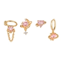 Set di orecchini a cuore rosa con dettagli dorati e diamanti brillanti scintillanti - Set di 4 Oro Diamante Rosa / Oro/Rosa