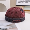 Berretto vintage bicolore bordeaux e blu navy lavato con toppa a forma di stella - M (56-58cm) / Stile Patchwork Rosso Vino (FJ Distressed Stella Berretto Docker) / Borgogna