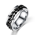 Rotating stainless steel anxiety ring with black Cuban link inlay for men - Chain Inlaid Ring