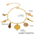 Gold stainless steel link bracelet with butterfly and zircon charms on white background - S144-Brown Enamel Anklet 16+5cm