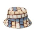 Cappello da pescatore in peluche da donna con motivo a scacchi blu e bianchi - M (56-58cm) / Quadri Blu Bianco Marrone (C)