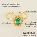 Anello regolabile in acciaio inossidabile placcato oro 18K con girasole in zircone verde - Aperto Regolabile / Girasole (Zircone Verde)