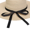 Beige woven straw hat with black ribbon bow tie detail for a vintage DIY accessory style - 56-58cm / Beige Straw Hat with Black Ribbon Bow (AB39)