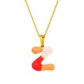 Collier pendentif lettre Z style bulle avec émail coloré orange et rouge sur chaîne or - Style Lettre Z Rouge Orange Blanc (S640G-001-Z)