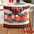 Christmas buffalo plaid chair cover with holiday cheers print, size 50x60cm decoration - Red Black Plaid-Holiday Cheers