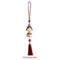 Chinese Tang Dynasty lady doll in red outfit sitting on lotus with lucky tassels - Fortune Lotus Pendant