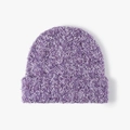 Plush purple knit beanie for women featuring thick faux fur yarn and classic cuffed brim - Adjustable / Purple (24B095)