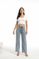 Conjunto casual de mujer con camiseta corta blanca y vaqueros rectos de cintura alta - XL / Azul