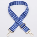 Blue and white houndstooth wide bag strap with gold metal buckles for cross-body bags - No. 338 Gold Hook