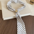 Close-up of vintage polka dot silk scarf necklace with a golden heart-shaped metal buckle - White Polka Dot (Heart Buckle)
