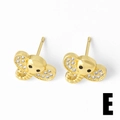 Gold-plated elephant stud earrings featuring white cubic zirconia accents and black eye detail - Elephant Shape Style (E)