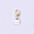 Cute white cat head keychain with gold heart-shaped clip on light purple background - White Cat Head