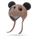 Bruine gebreide panda-muts voor kinderen met oorflappen en warme witte voering - Donkerbeige