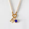 Elegant pearl necklace featuring a 14K gold plated initial H pendant and blue crystal - Letter H