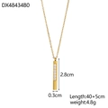 Minimalist gold bar pendant necklace in titanium steel with clear stones on white background - Rhinestone Bar Pendant Necklace (DX48434B0)