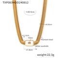 Golden titanium steel snake chain necklace with yellow glass stone and white seashell pendant - Necklace / White Shell
