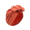 Fashionable orange-red turban hat with artistic French vintage pleated design - Brick Red