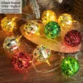 2.5m Christmas LED string lights with red, green, and gold speckled globes on wood - Round Ball A / 2.5m / Plug-in
