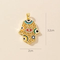 Gold Hamsa Hand pendant with evil eye charms and red zircon, size 3.2cm by 2cm - 0371-4/Colorful Enamel Hamsa