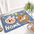 Tappeto da bagno blu con coniglio rosa e orso marrone, con scritta HOME - 50*80cm / Orso e Coniglio