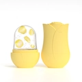 Yellow silicone ice face roller with rose pattern lid and petal infused ice cube - New Rose Yellow