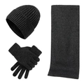Dickes Strickset mit Beanie, Schal und Touchscreen-Handschuhen in dunklem Melange-Grau - Dunkelgrau (Ohne Etikett)