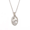Silver Leo zodiac pendant necklace with white shell inlay and lion relief design - Leo / Steel