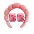Pink plush braided sponge headband and wristband set for face washing and spa - Velvet Watermelon Red Headband + 2 Wristbands
